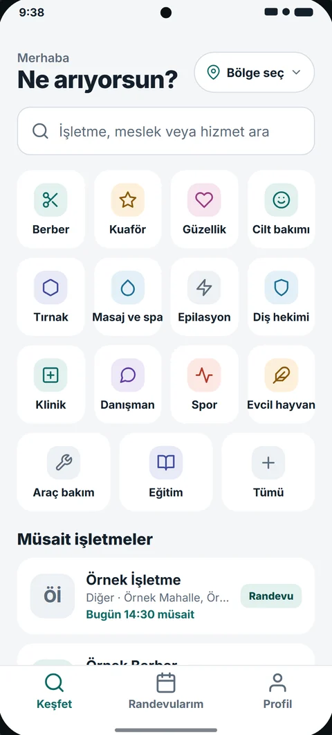 Müşteri işletme arama ekranı