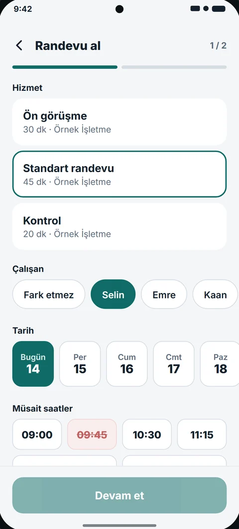 İşlem ve çalışan seçimi
